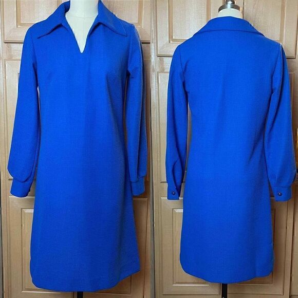 Vintage Blue Mod Sears Dress 70's - Picture 1 of 8